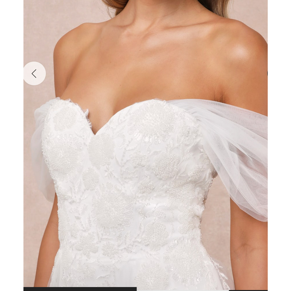 Lulus Blissfully Romantic White Tulle Off-the-Shoulder Maxi Dress Sz L #0513 - Picture 3 of 6